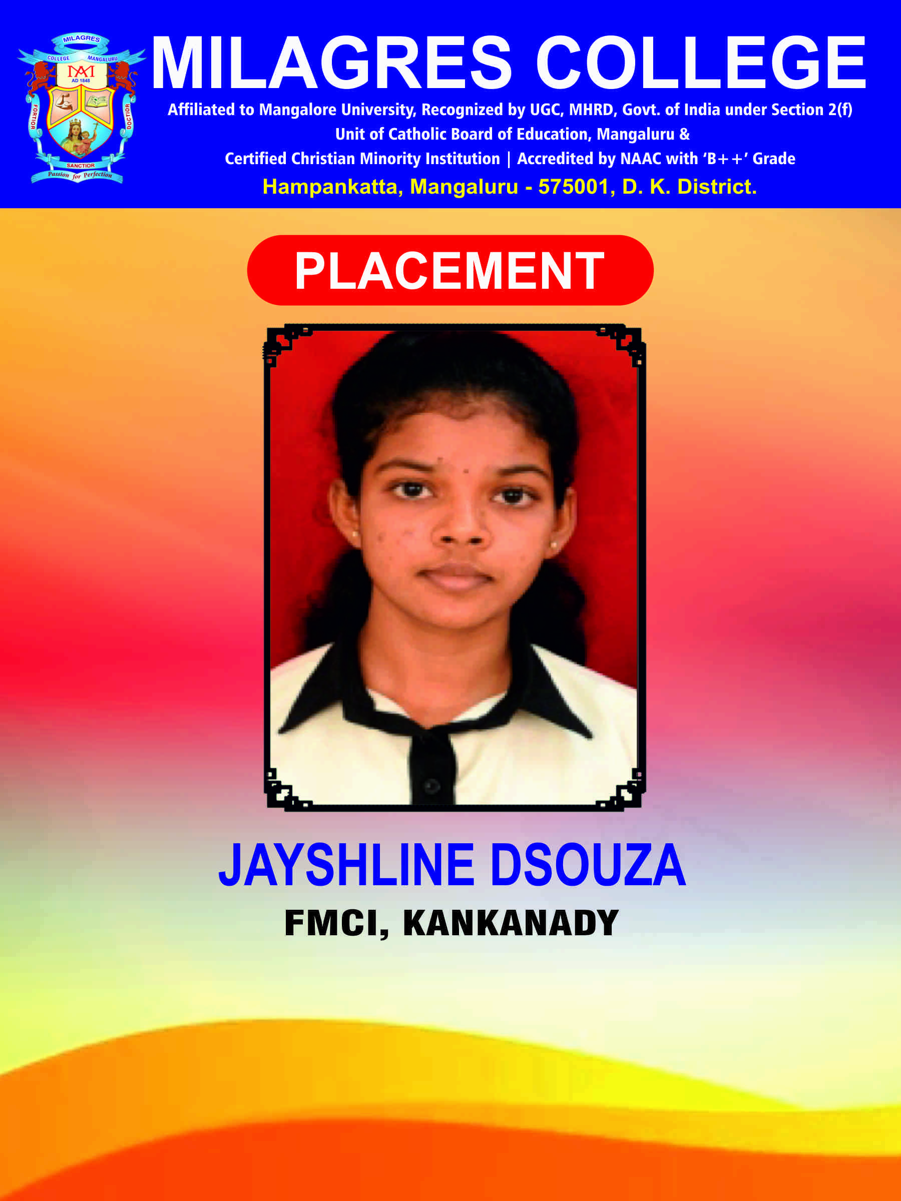 Successfully placed student